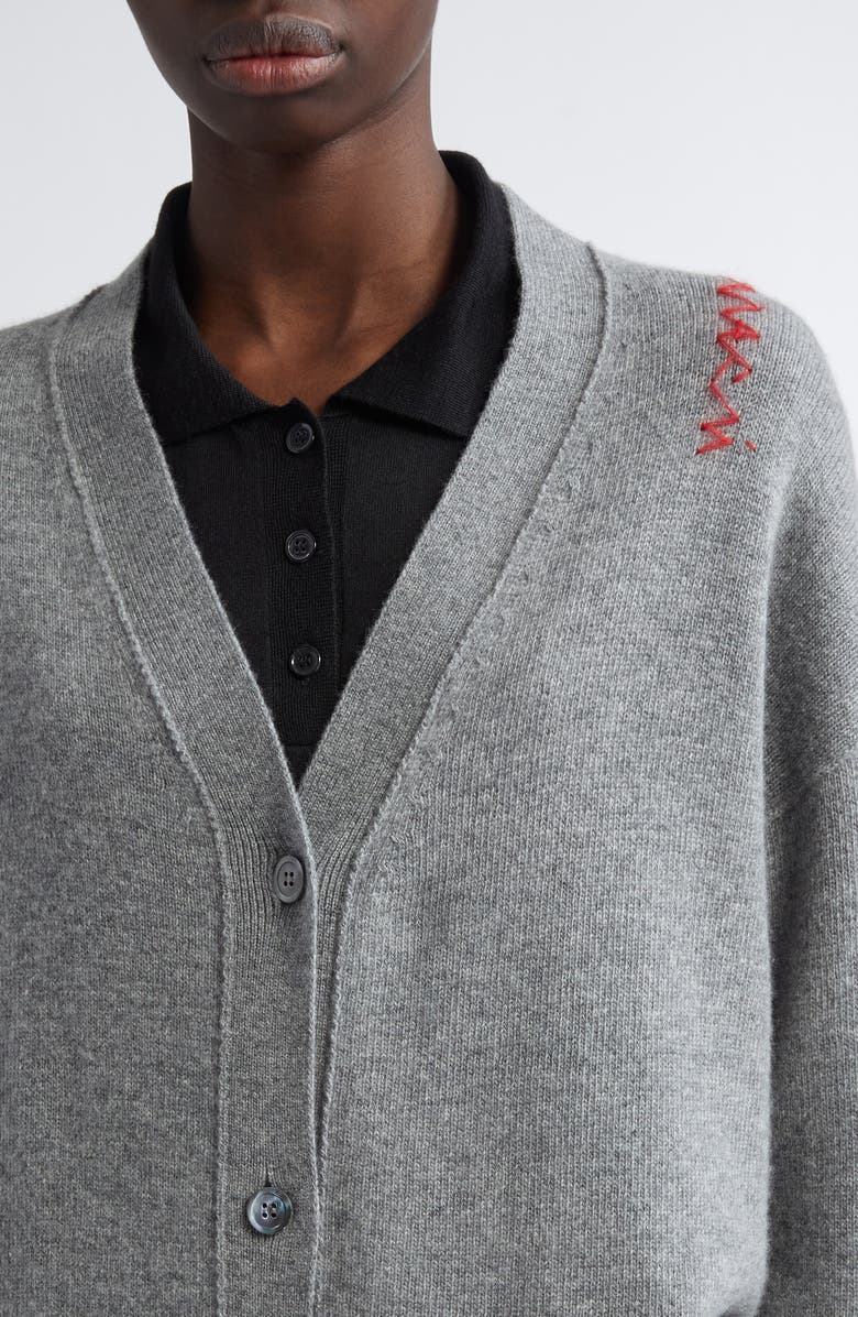 Marni Embroidered Logo Oversize Virgin Wool & Cashmere Cardigan, Alternate, color, 