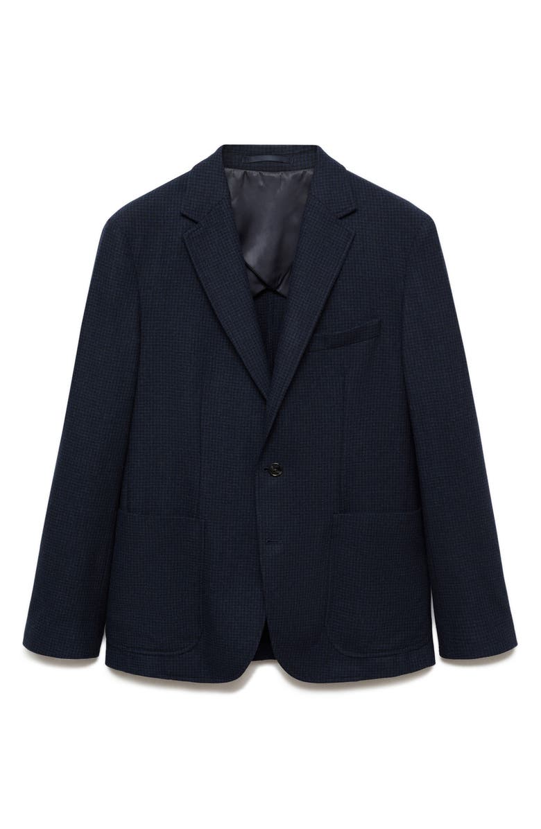 MANGO Slim Fit Micro Houndstooth Wool Blend Sport Coat, Main, color, Blue