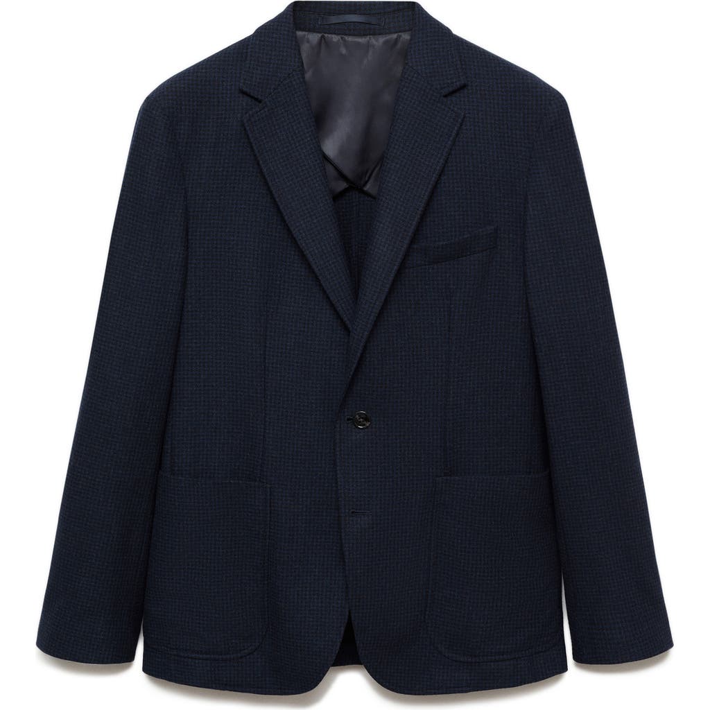 Mango Slim Fit Micro Houndstooth Wool Blend Sport Coat In Blue