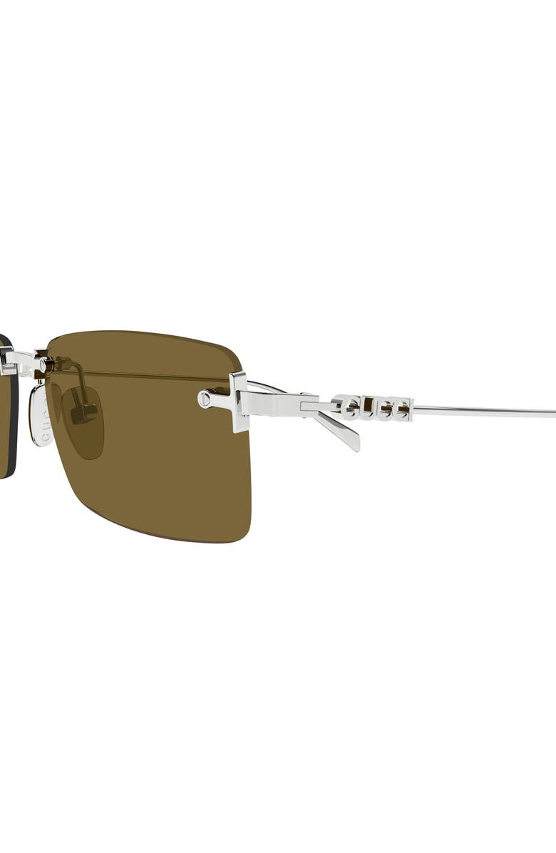 Gucci 56mm Rectangular Sunglasses, Alternate, color, Silver/ Brown Lens