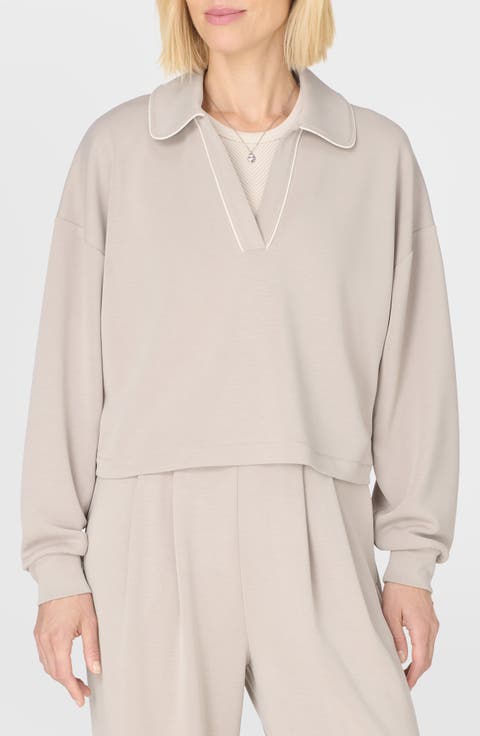 Sand Wash Crop Henley Sweatshirt