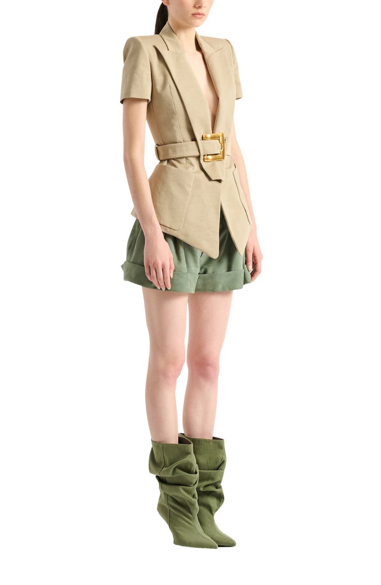 Balmain Belted gabardine Anthem jacket, Main, color, Beige