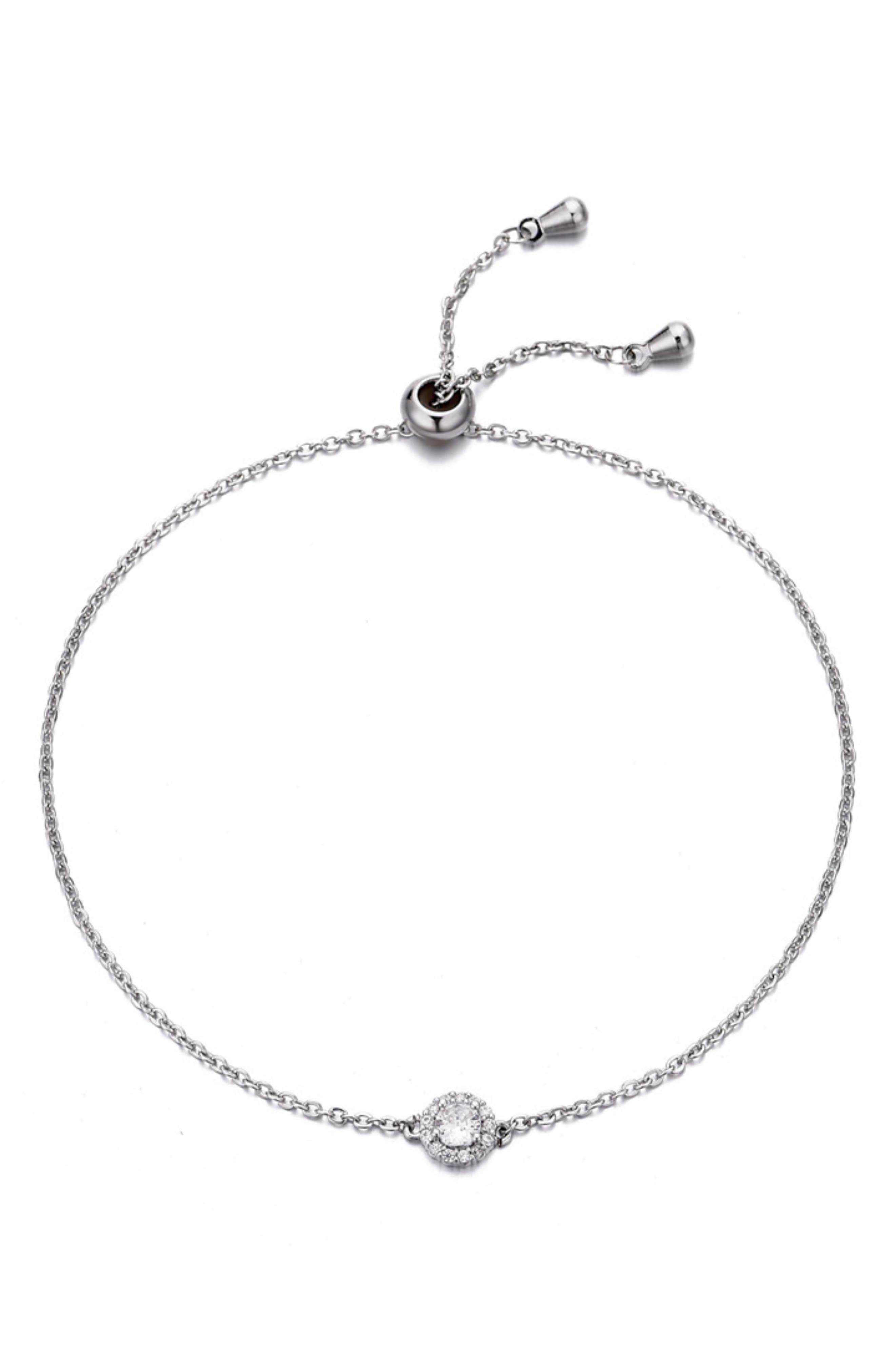 Adornia Cubic Zirconia Halo Charm Slider Chain Bracelet