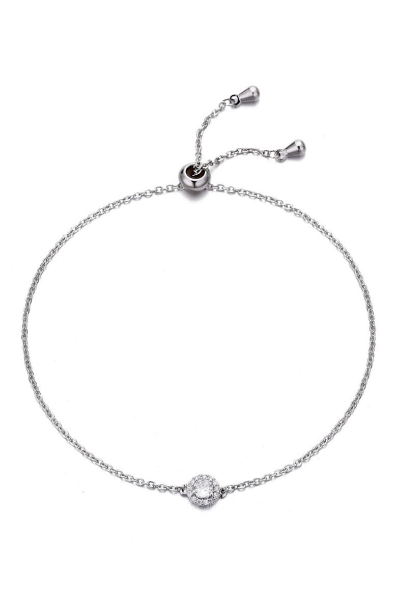 Cubic Zirconia Halo Charm Slider Chain Bracelet, Main, color, SILVER