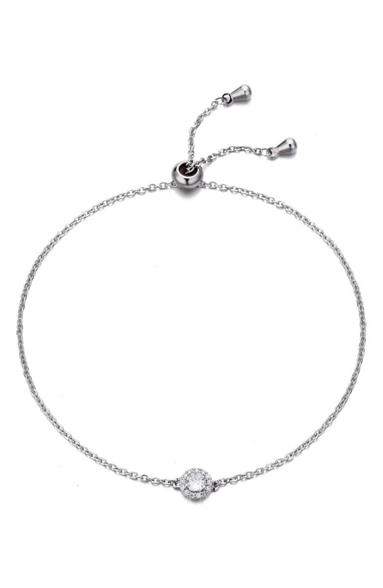 Adornia Cubic Zirconia Halo Charm Slider Chain Bracelet, Main, color, Silver
