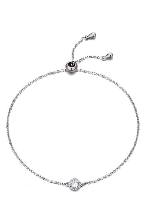 Cubic Zirconia Halo Charm Slider Chain Bracelet
