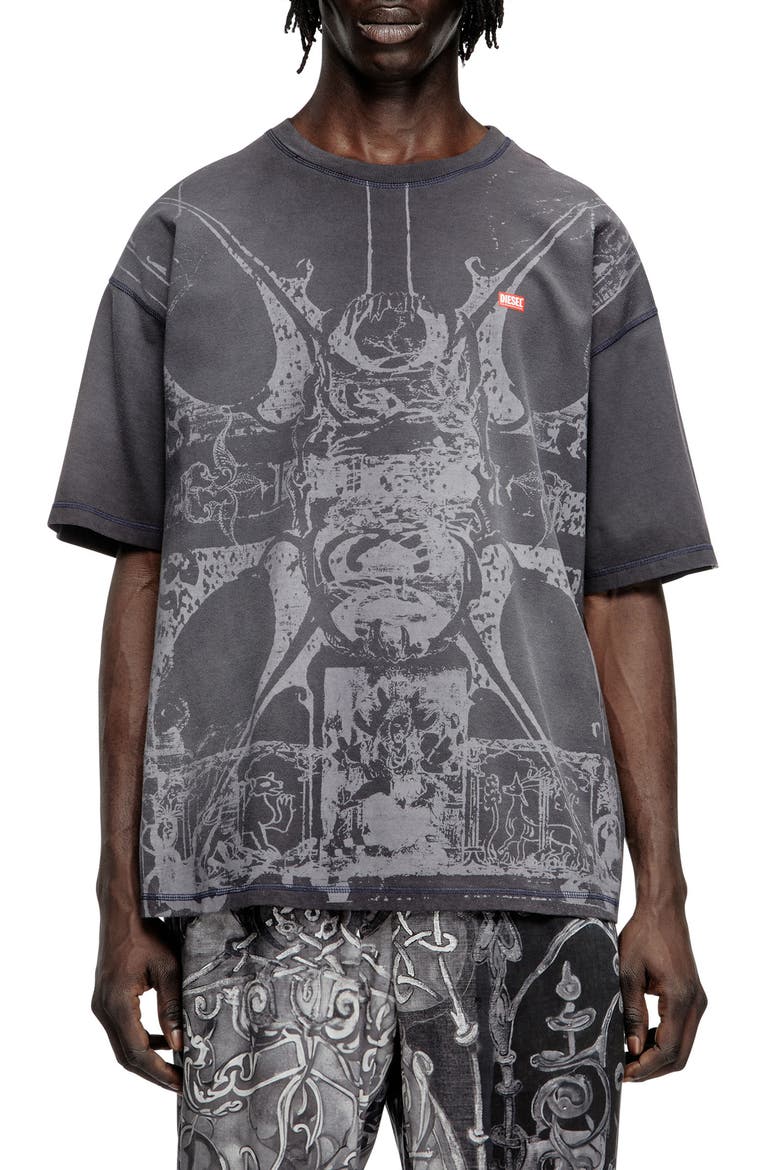 T-Boxt-T13 Bleach Print T-Shirt, Main, color, BLACK