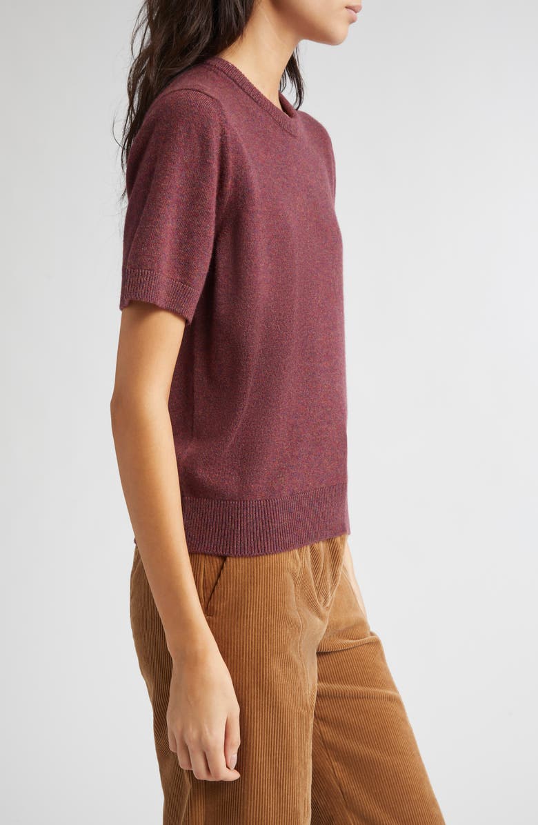 Johnstons of Elgin Classic Cashmere Short Sleeve Sweater, Alternate, color, Damson