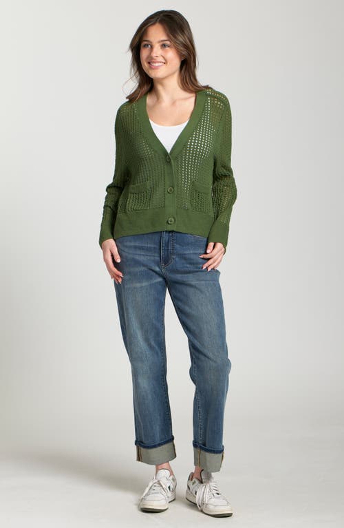 Apny Open Stitch Cardigan In Green