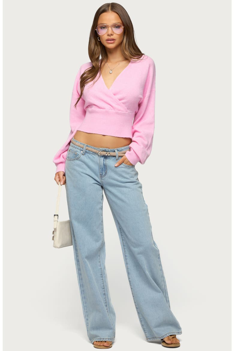 Lillia V-Neck Wrap Crop Sweater, Alternate, color, PINK