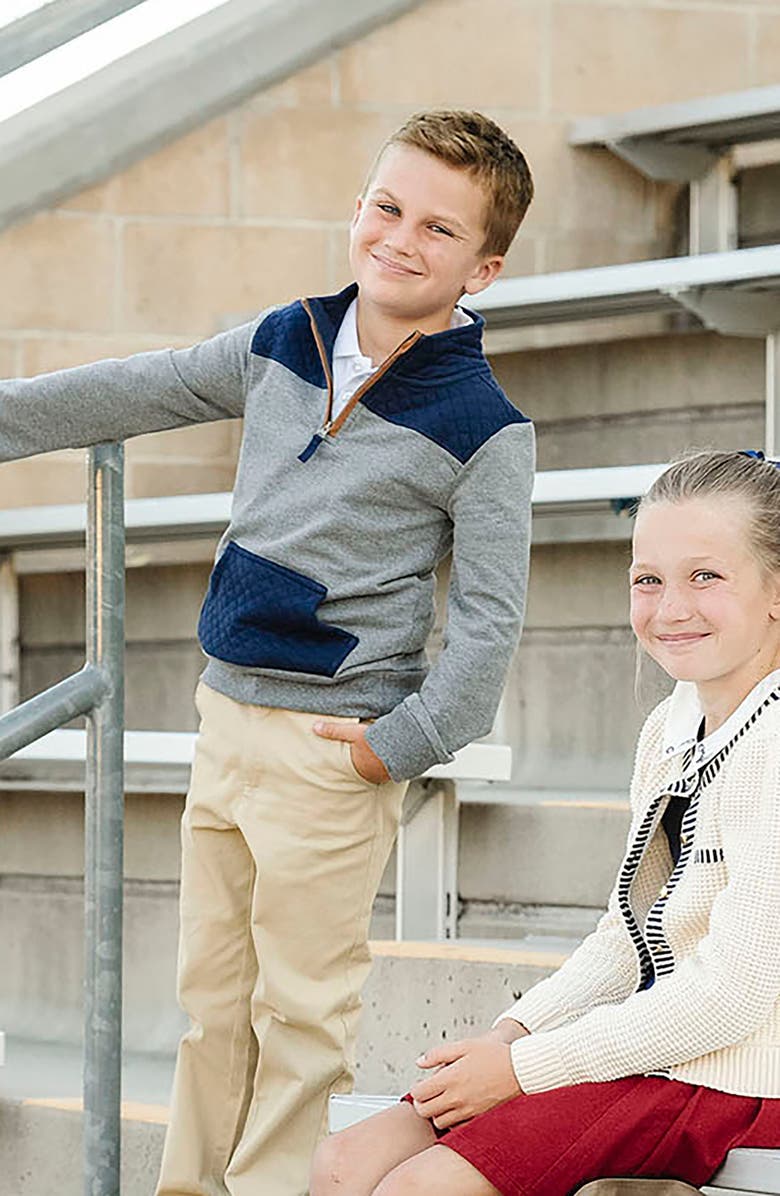 Hope & Henry Kids' Organic Long Sleeve French Terry Half-Zip Pullover, Alternate, color, Navy And Dark Gray Heather