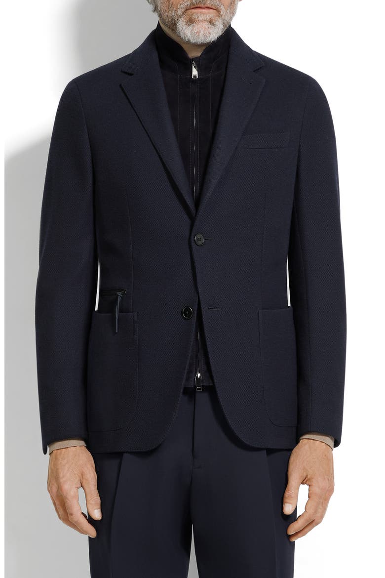 High Performance™ Wool & Cotton Jersey Sport Coat with Detachable Suede Bib, Main, color, NAVY BLUE
