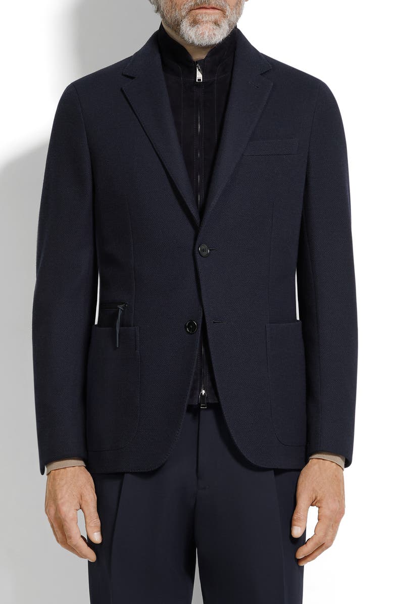 ZEGNA High Performance<sup>™</sup> Wool & Cotton Jersey Sport Coat with Detachable Suede Bib, Main, color, Navy Blue