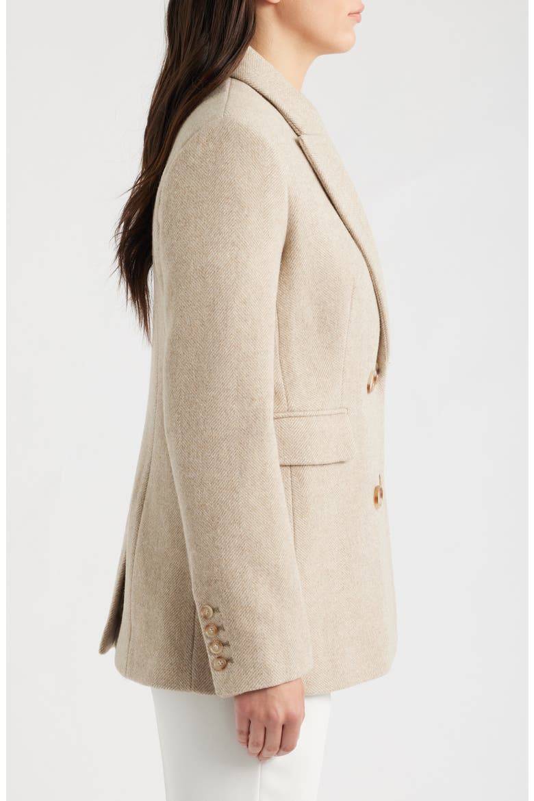Herringbone Wool Double Breasted Coat, Alternate, color, BEIGE/ IVORY