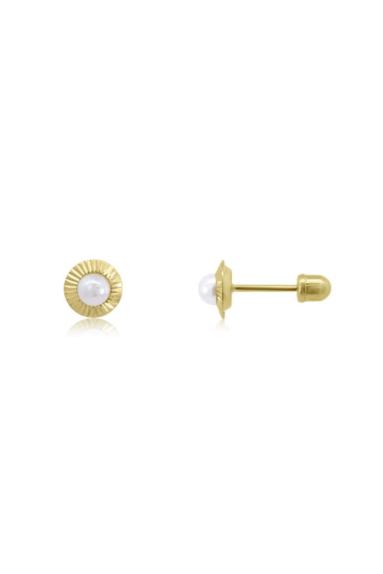 Fluted Pearl Screw Back Stud Earrings, Alternate, color, Gold