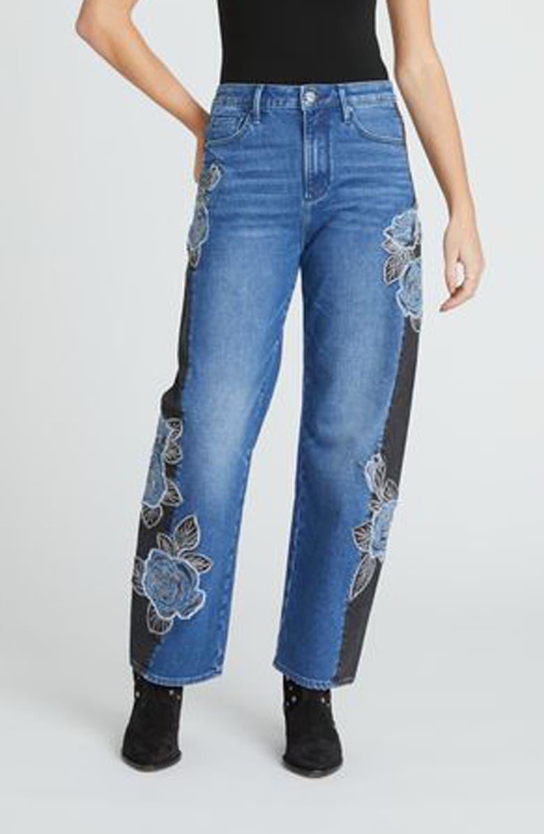 Driftwood Lucy Rose Patchwork Barrel Leg Jeans, Main, color, Medium Wash