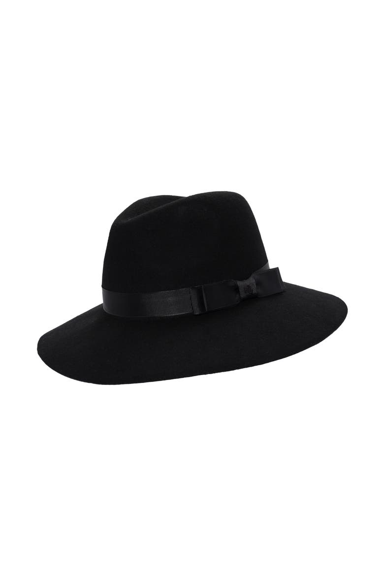 Felted Fedora With Double Ribbon, Main, color, Black