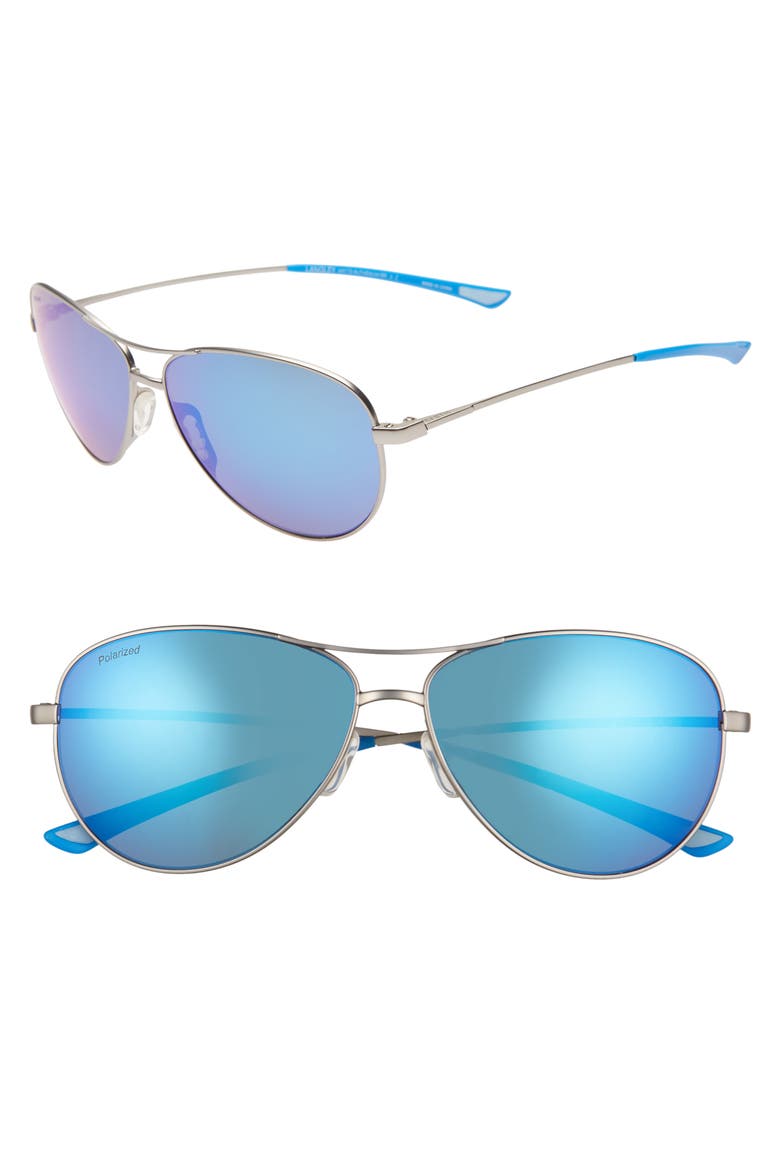 Langley 60mm ChromaPop™ Polarized Aviator Sunglasses, Main, color, MATTE RUTHENIUM/ BLUE