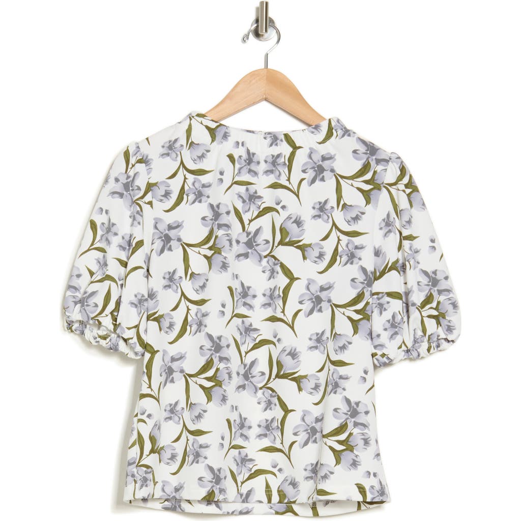 Melloday Mock Neck Puff Sleeve Top In Ivory/cream