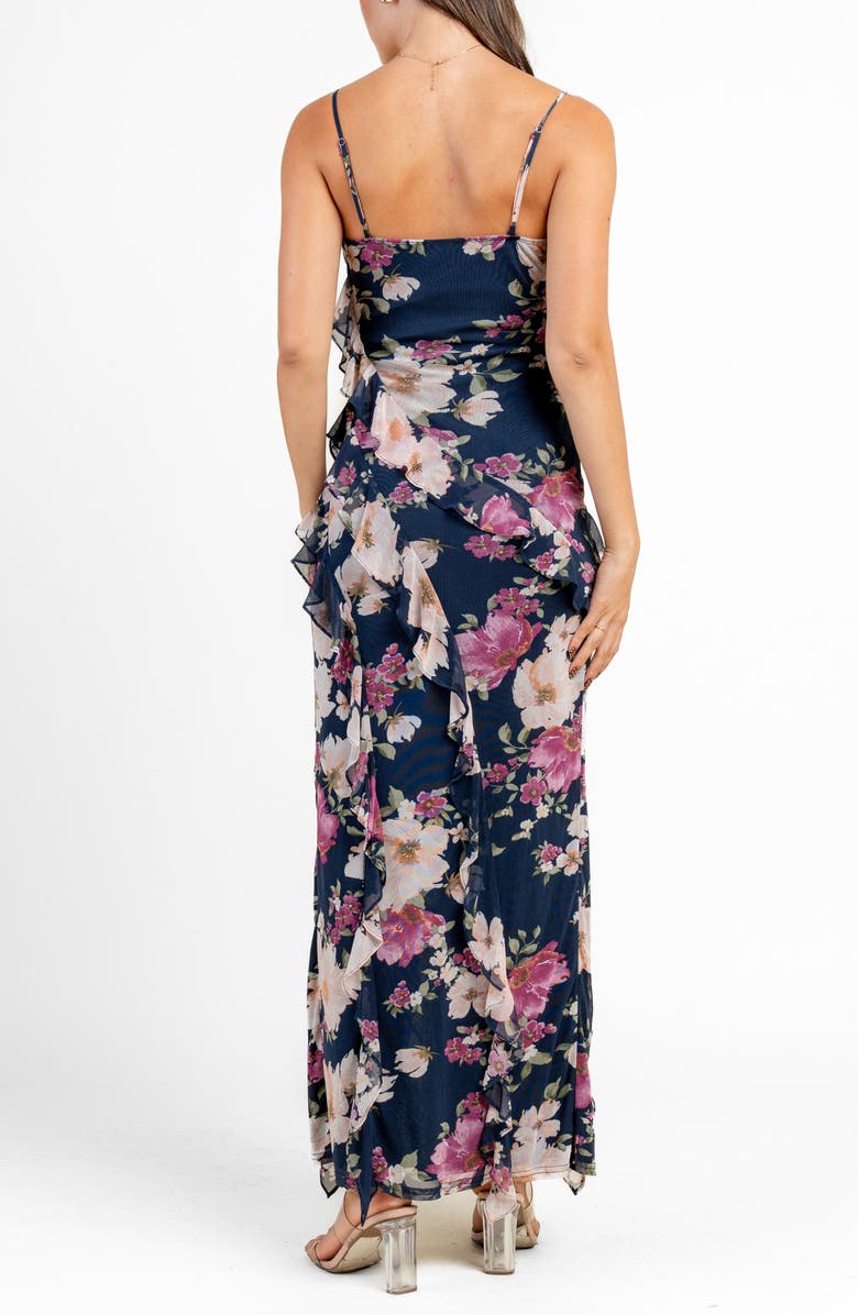 Beivy Cascade Ruffle Maxi Dress, Alternate, color, Navy