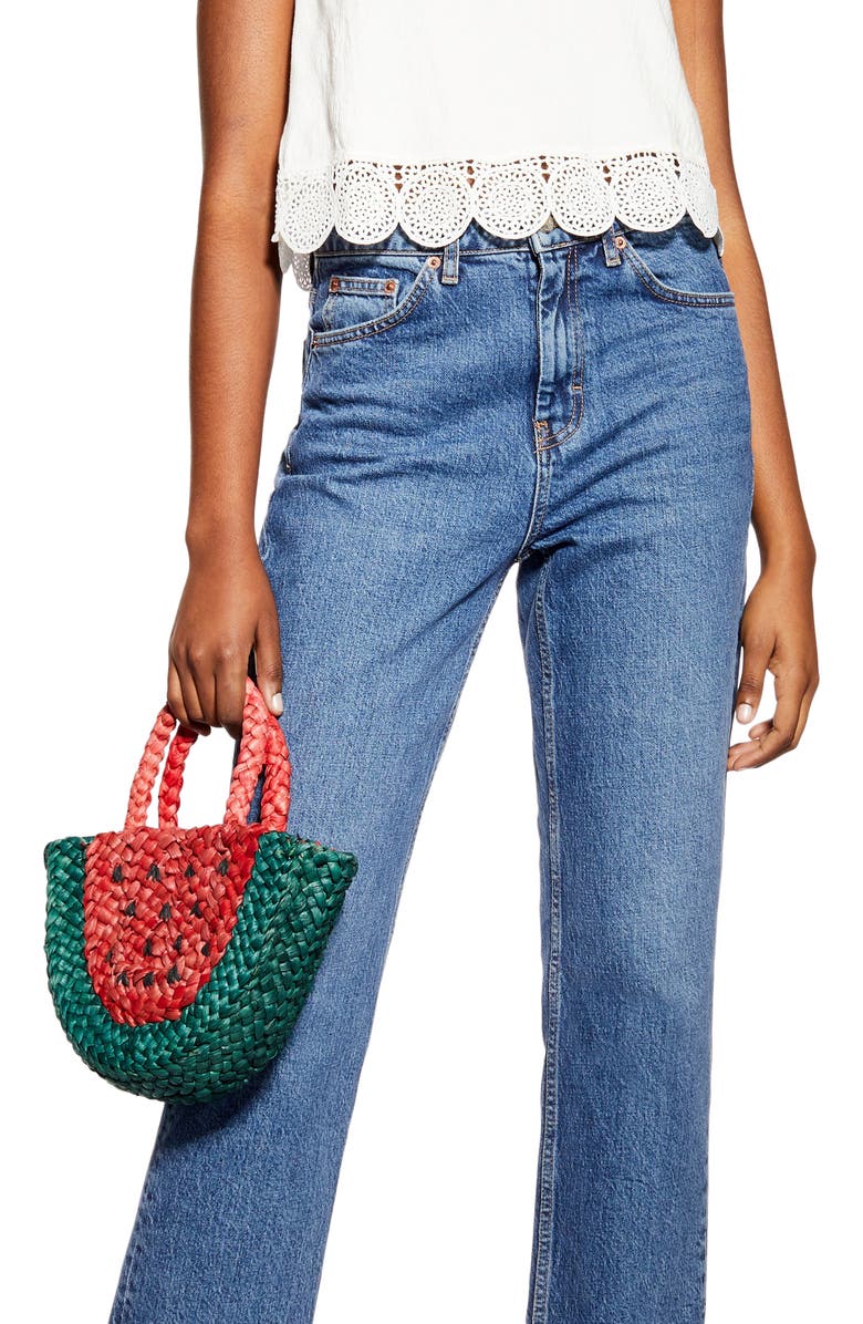 Topshop Sun Melon Straw Mini Tote, Alternate, color,