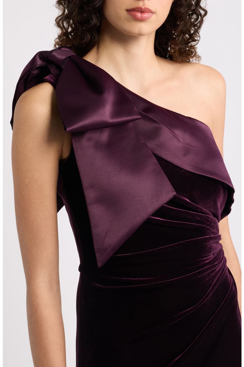 Velvet & Satin One-Shoulder Gown, Alternate, color, AUBERGINE