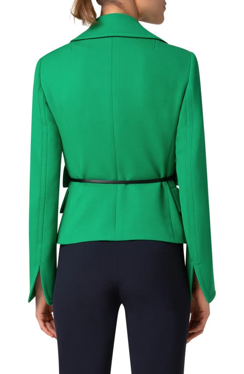 Akris Punto Wool Tricotine Belted Jacket In Sea Green-navy