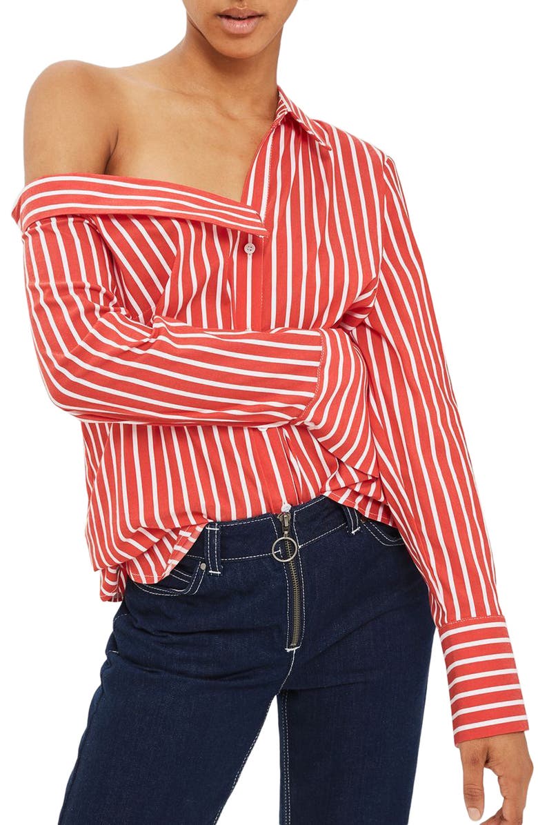 Topshop Stripe Off the Shoulder Top, Main, color,