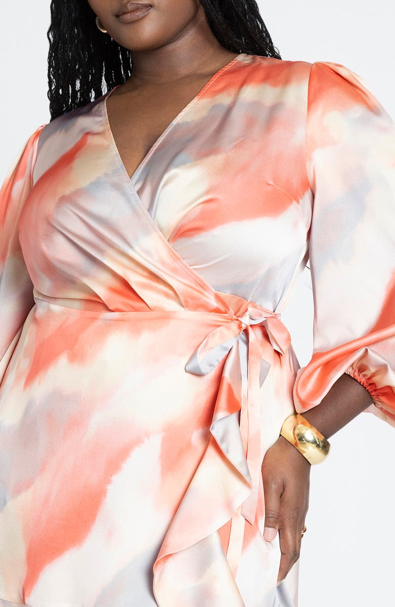 ELOQUII Long Sleeve Ruffle Hem Wrap Dress, Alternate, color, 