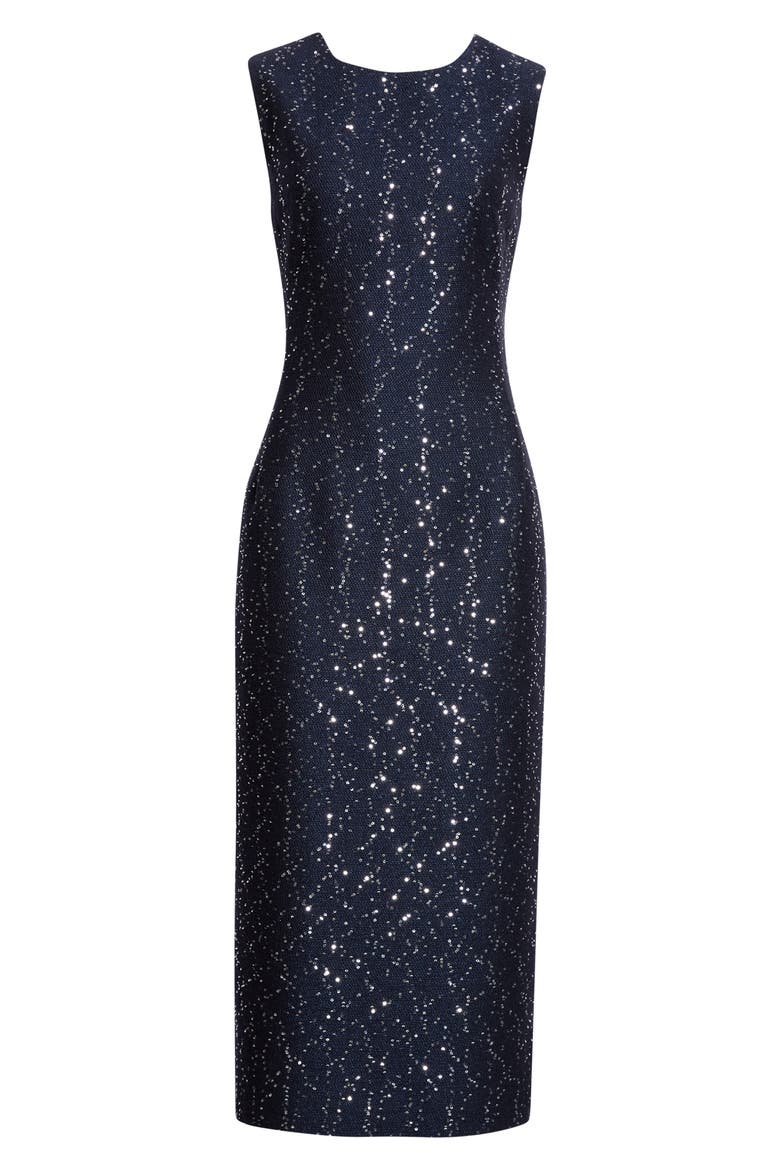 Sequin Wool Blend Tweed Cocktail Dress, Alternate, color, NAVY