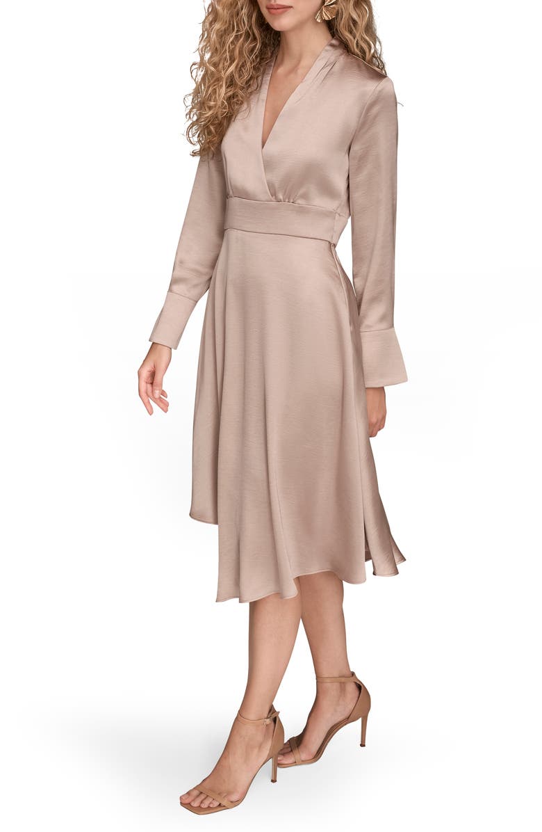 Donna Karan New York Long Sleeve Hammered Satin Shirtdress, Alternate, color, Shadw Pnk