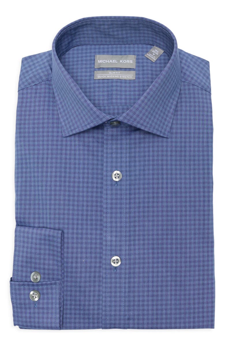 Michael Kors Quick Wicking Slim Fit Check Dress Shirt, Main, color, Midnight