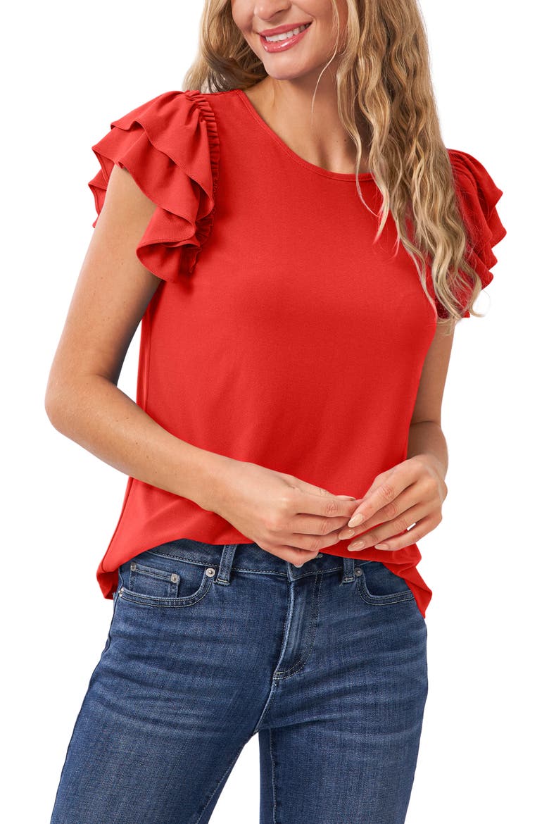 Double Ruffle Knit Top, Main, color, CORAL SUNSET