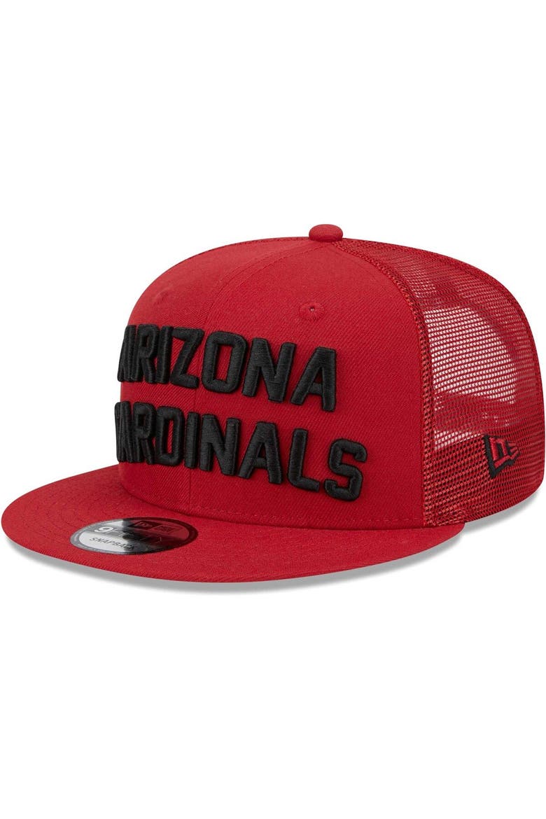 Men's New Era Cardinal Arizona Cardinals Stacked Trucker 9FIFTY Snapback Hat, Alternate, color, Cardinal