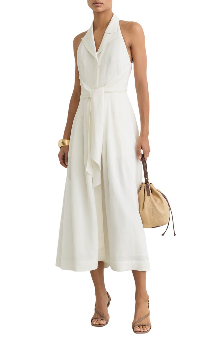 Reiss Tor Tie Waist Sleeveless Maxi Dress, Main, color, Ivory