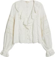 LoveShackFancy Rosabelle Lace Inset Clip Dot Button-Up Shirt
