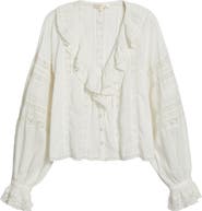 LoveShackFancy Rosabelle Lace Inset Clip Dot Button-Up Shirt