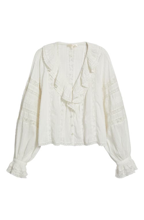 Loveshackfancy Rosabelle Lace Inset Clip Dot Button-up Shirt