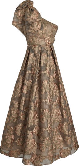 One-Shoulder Metallic Jacquard Gown