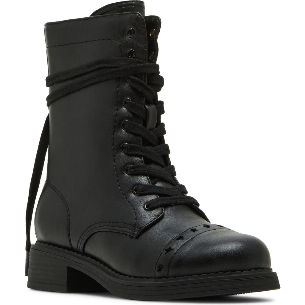 Steve Madden Kids' Jfrankie Lace-up Cap Toe Bootie In Black