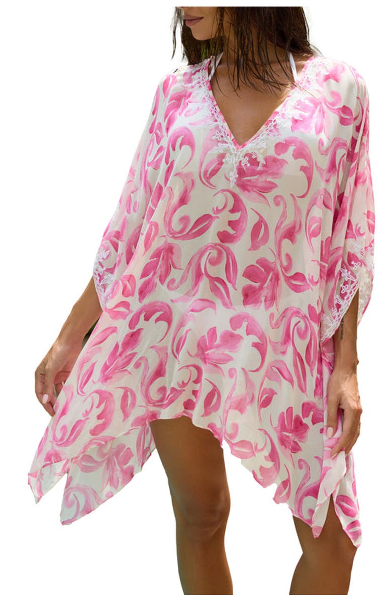 Calypso St. Barth Martine Kaftan, Alternate, color, Bright Floral Fuschia