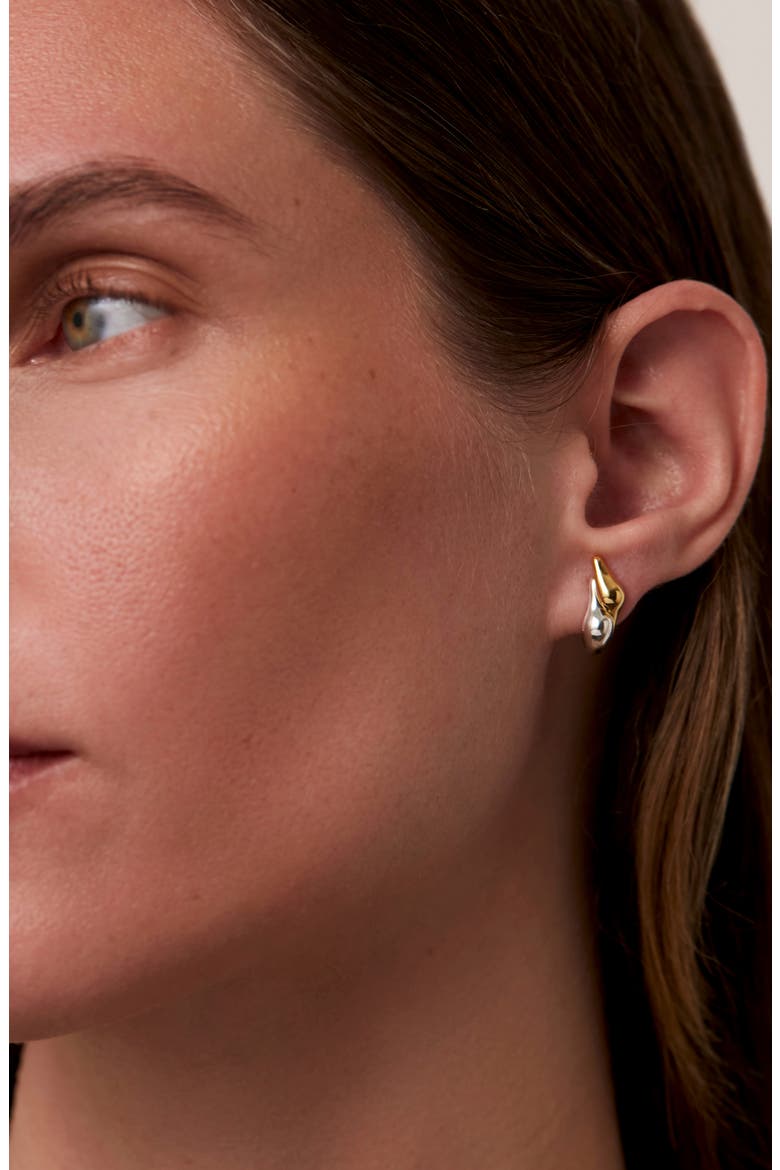 Egret Huggie Earrings, Alternate, color, TWO-TONE