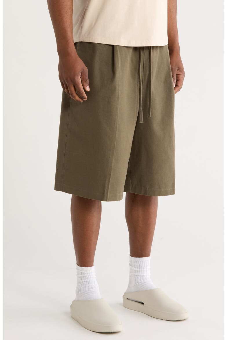 Pleat Front Relaxed Fit Drawstring Cotton Twill Shorts, Alternate, color, MOSS