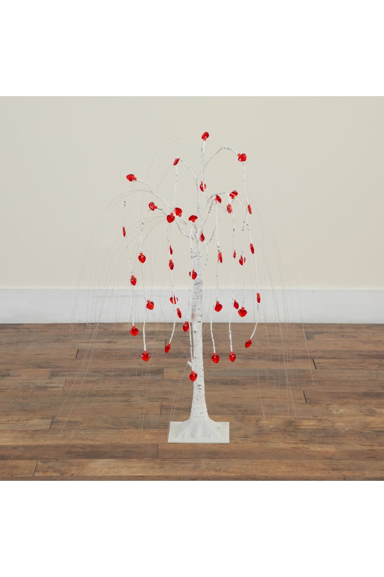 3-ft Pre-Lit Artificial Valentine's Day Willow Tree with 40 Heart Shaped LED Lights, Alternate, color, White