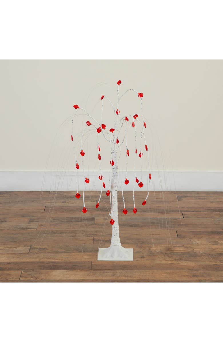 NEARLY NATURAL 3-ft Pre-Lit Artificial Valentine's Day Willow Tree with 40 Heart Shaped LED Lights, Alternate, color, White
