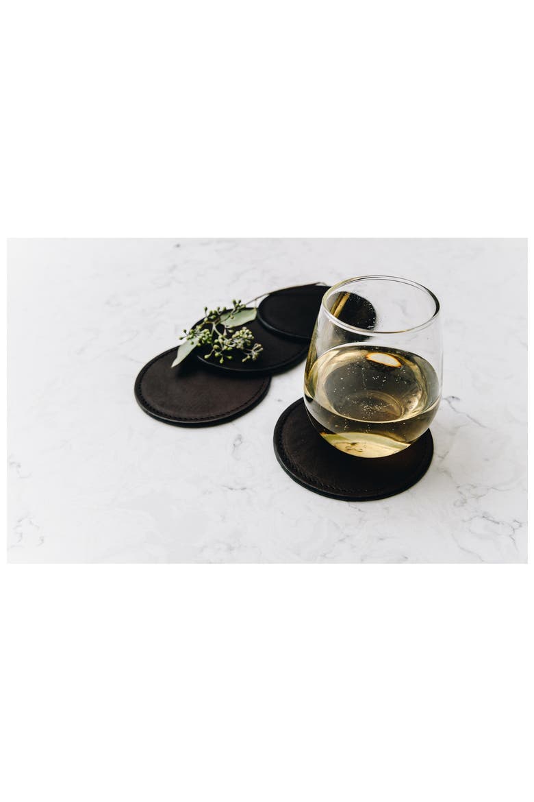 Blake Leather Coaster Set, Alternate, color, Black