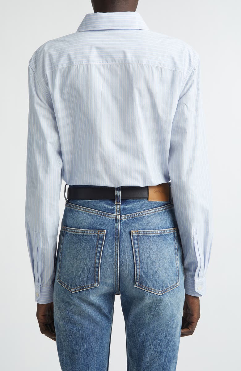 Saint Laurent Classic Stripe Button-Up Shirt, Alternate, color, Bleu/ Gris