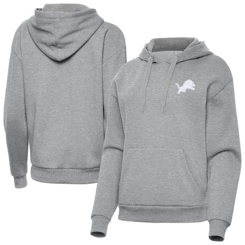 Women's Antigua  Heather Gray Detroit Lions Victory Pullover Hoodie