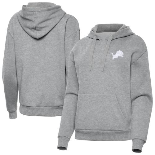 Antigua Heather Gray Detroit Lions Victory Pullover Hoodie In Gray