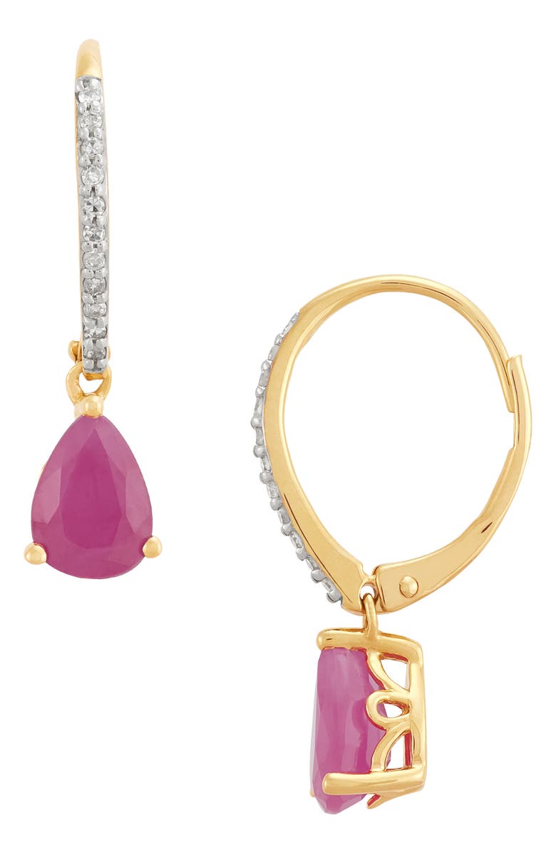 Frankie & Zoe 10K Yellow Gold Diamond & Ruby Drop Earrings, Alternate, color, Yellow Gold